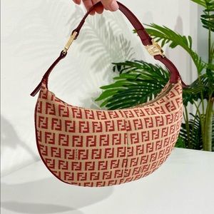 Authentic Vintage Fendi Red Zucca Crescent Baguette